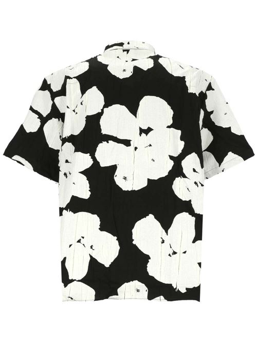 black/white crinkled finish all-over floral print shirt Family first | SHS2414BLACK